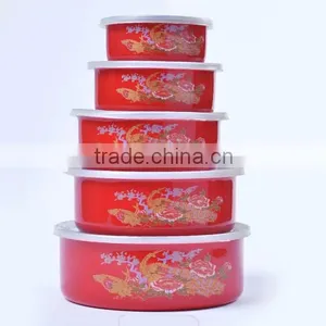 Flower Decal Printing Enamel Storage Food Container Set With Plastic Lids thumbnail-3