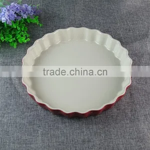 Stocked Cheap Round Glazed Ceramic Baking Plate Two-tone Bakeware Porcelain Kitchen Tools thumbnail-2