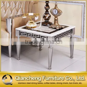 High Quality Mirrored Metal Feet Marble Top Side Table thumbnail-2
