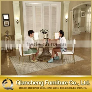 Mirror Silver Stainless Steel Table Base Marble Top Dining Table and Chiar Sets thumbnail-2
