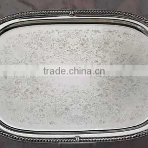 Silver Plated Rectangle Service Tray With Handles , Decorative Service Food Tray, Airlines Service Tray, Arabic Metal Tray thumbnail-1