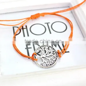 Antique Silver Hollow Tree of Life Charm Bracelet Customized Charm Wax Cord Bracelet Cheap Personalzied Bracelet for Promotion thumbnail-4