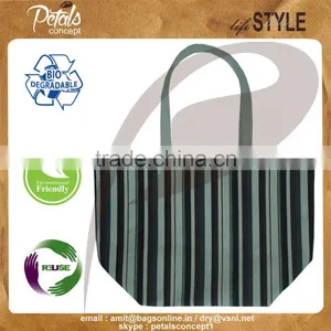 New Design Cotton Canvas Tote Bag With Open Hanging Pocket - Multicolor Allover Stripe Print - Hot Print Bags thumbnail-5
