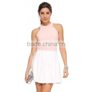 Ladies Sweet Style Back Bow Round Halter Neck Cross Back Elegant Fit and Flare Short Dress thumbnail-1