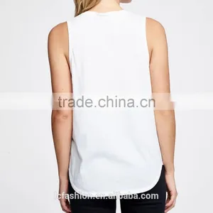Tank Top Women Round Collar Sleeveless White Crop Top thumbnail-2
