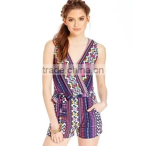 Juniors' Printed Surplice Romper thumbnail-1