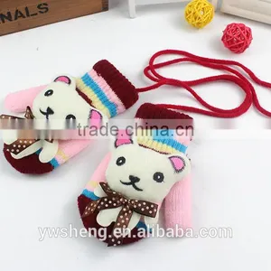 Winter Baby Children Acrylic Gloves Boys and Girls Knitted Warm Cute Hanging Neck Cartoon Bear Baby Gloves thumbnail-4