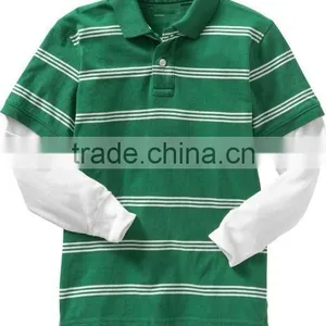 BOYS STRIPED LONG SLEEVE POLO T SHIRT WITH CONTRAST SLEEVES thumbnail-1