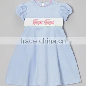 Wholesale Blue Aligator Smocked Dress for Girls Infant Toddler Spring 2014 thumbnail-1