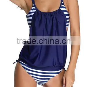 EY0039A Vertical Stripe Print Straps Short Bodysuit for Swimming Wear Sexy Beach Clothes thumbnail-1