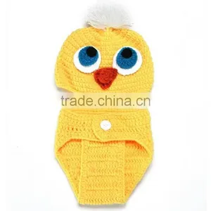 2016 Fashion Baby Handmade Cartoon DUCK Model Knitted Hat Baby Hat Pant Shoes Set thumbnail-2