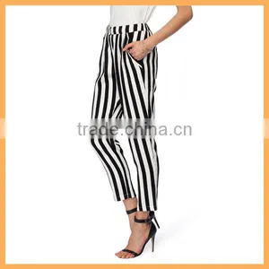 Women Black White Striped Pants thumbnail-1