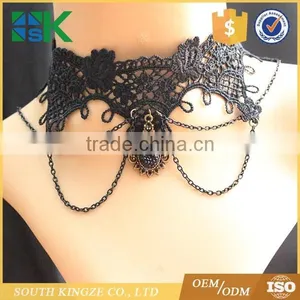 Hot Sale European and American Retro Party Queen Necklace Crystal Pendant False Collar Lace Necklace thumbnail-2