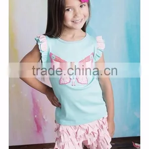 2017 Adorable Organic Cotton Baby Rompers Wholesale Baby Blue Solid Color Ruffle Clothes thumbnail-2