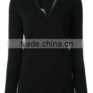 Custom Women Long Sleeve V Neck Plain T-Shirts,New T Shirts Design V Neck Black Blank Plain t Shirt for Women thumbnail-2