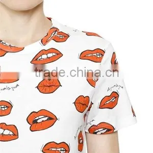 Custom Womens Top Quality Cotton Short Sleeve O Neck Printed T-Shirts,New Cotton Printed 180g T Shirts for Women thumbnail-5