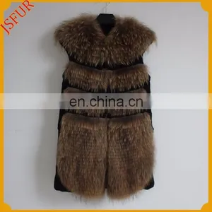 Fashion Women Waistcoat Raccoon Fur Or Fox Fur Trim Real Rabbit Fur Vest thumbnail-1