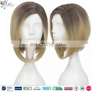 Chinese Short Brown Straight Synthetic Ladys Wigs Cheap for Small Heads thumbnail-1