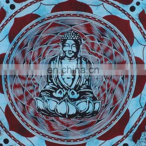 Psychedelic Indian Ombre Mandala Buddha Quee Size Cotton Handmade Boho Wall Hanging, Tapestry, Decorative Ethnic Bedspread Throw thumbnail-3