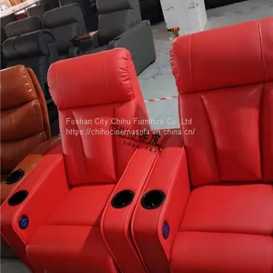 Red Color Genuine Leather Home Theater Sofa,high End Movie Theater Sofa thumbnail-5