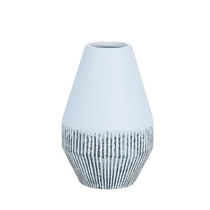 Tall High Quality White Simple Stripe Artificial Flowers Ceramic Vase Artware For Wedding Decoration thumbnail-1
