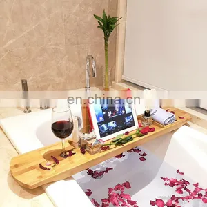 Customized 100% Natural Organic Premium Bathroom Bamboo Bathtub Caddy Tray thumbnail-2