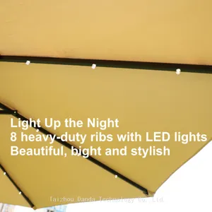 Factory Price Wholesale Outdoor 10FT Solar Power Umbrella With Led Lights Parasol With Tilt And Crank Waterproof And Sunshade thumbnail-3
