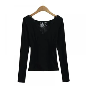 Pure Lust Hot Girl Lace Sexy Inner Bottom T-shirt Women's 2025 Spring New Long-sleeved Slim Western Style Top Ins thumbnail-3