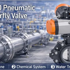 PVC-U ANSI Lug Butterfly Valve Pneumatic Actuated Valve Fail Open for Industrial Pipeline thumbnail-1
