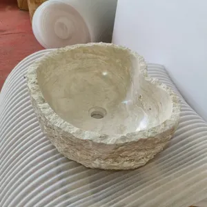 Modern Fashionable Heart Shape Design Travertine Marble Stone Countertop Hand Wash Sink for Villa Hotel Bathroom Sanities thumbnail-1