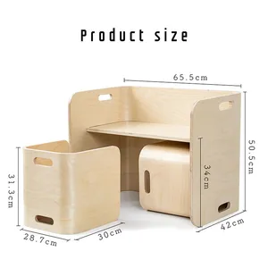 Children's Wooden Table and Chair Safe Arc Angle Multifunctional Desk and Chair Set thumbnail-5