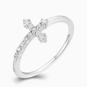 Shining Star Jewelry Simple Style 925 Sterling Silver Zircon Cross Ring Women thumbnail-5
