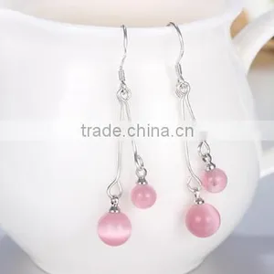 2016 New Fashion Red Opal Cat Eye Silver Long Pendant Earring thumbnail-4