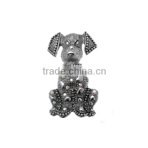 Wholesale 5.5*3cm Antique Silver Tone With AB Crystal Dog Brooch thumbnail-1
