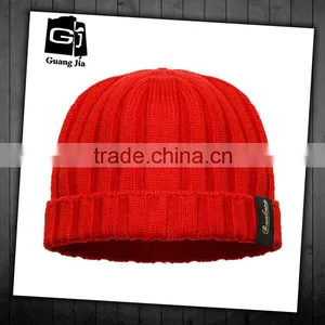 High Quality Multi Color Acrylic Knitted Beanie Caps With Woven Label thumbnail-1