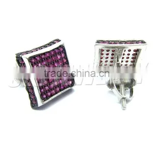 China 2014 Hot Selling Jewelry Sterling Red Zircon Silver RH Plated Earring Stud Crew Back Earring Designs Men thumbnail-2