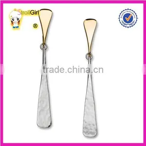 Two Color Plating Long Blade Silver Pendant With Ring Circle Link Like Necktie Earring Beat no Flat Earring thumbnail-1