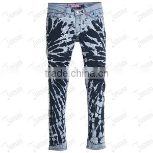 Lady's Tie Dye Bleach Jeans JS-10930# Blue thumbnail-1