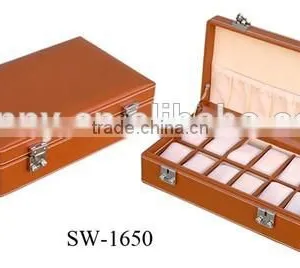 12 Slots Womens Brown Leather Watch Box thumbnail-2