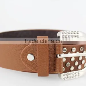 Women FULL Flat Metal Fashion PU Beaded Belts With Shiny Rhinestone Accessories for Jeans thumbnail-3
