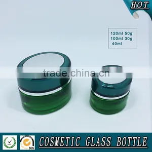 Green Colored Glass Pump Lotion Bottle and Cosmetic Glass Cream Jar thumbnail-3