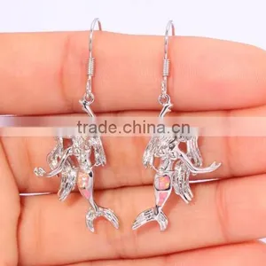 Rhodium Plated Mermaid Jewelry 925 Sterling Silver Synthetic Blue Opal Mermaid Pendant Quality Choice thumbnail-3