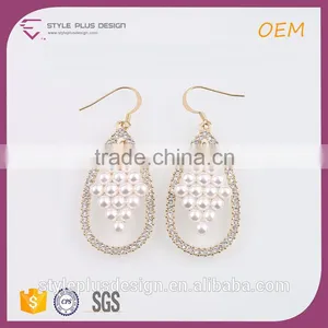 E78066I01 Fashion Pearl Shiny Gold Plated Stud Alloy Oval Guttiform Waterdrop Style Earring Beads Set thumbnail-2