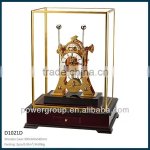 New Model Table Clock With Yellow Brass Metal Part and Glass Cover Wooden Case CE/FCC Standrad D1021D thumbnail-1
