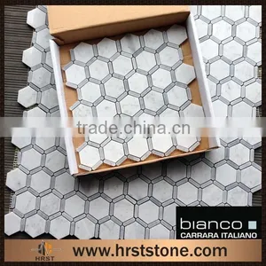 Hexagon Bianco White Carrara Marble Mosaic thumbnail-1