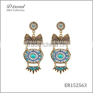 Wholesale Jewelry New Designs Women's Vintage Bohemian Earrings Owl Gold/Silver Plating Drop Earrings thumbnail-1