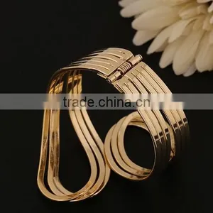 Yellow Gold Plated Statement Punk Fashion Metal Opening Cuff Bangle Bracelet thumbnail-1