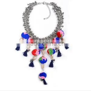 New Design Ethnic Bohemia Gypsy Exaggerate Colorful Ball Statement Necklace thumbnail-1