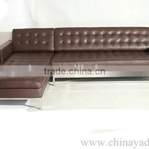 Living Room Furniture Florence Knoll Brown Leather Corner Sofa thumbnail-2