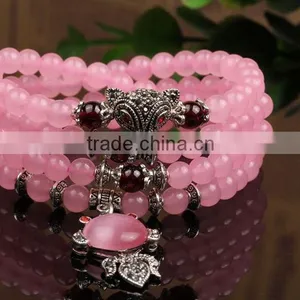Genuine Natural Pink Crystal Small Lucky Bead Bracelet for Sale thumbnail-1